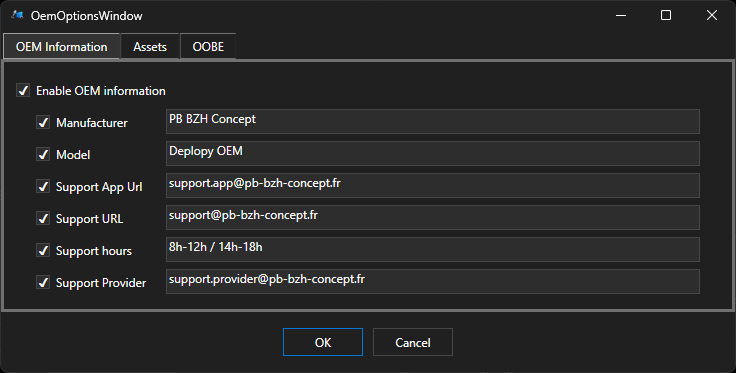 Configuration des informations OEM dans DeployConfigurator