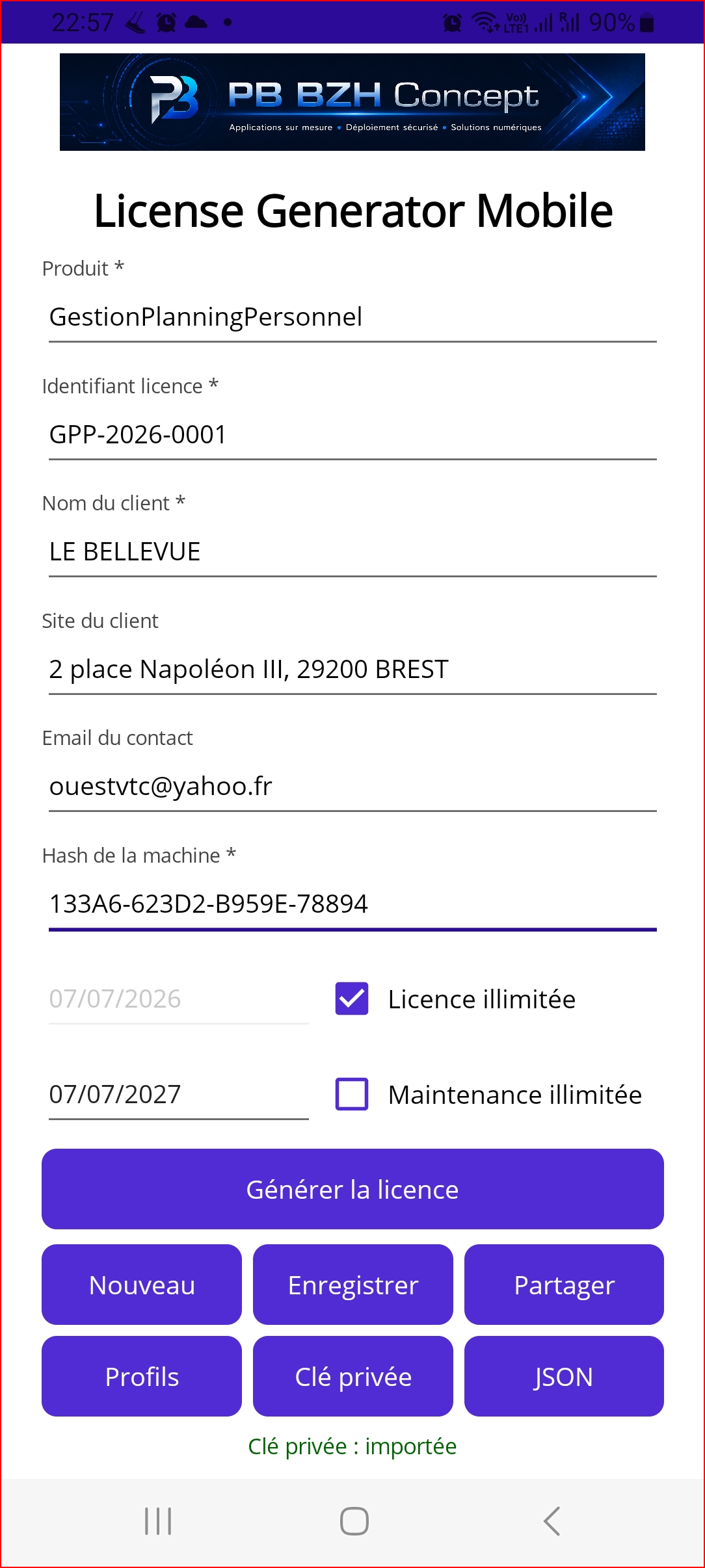 Capture de License Generator Mobile