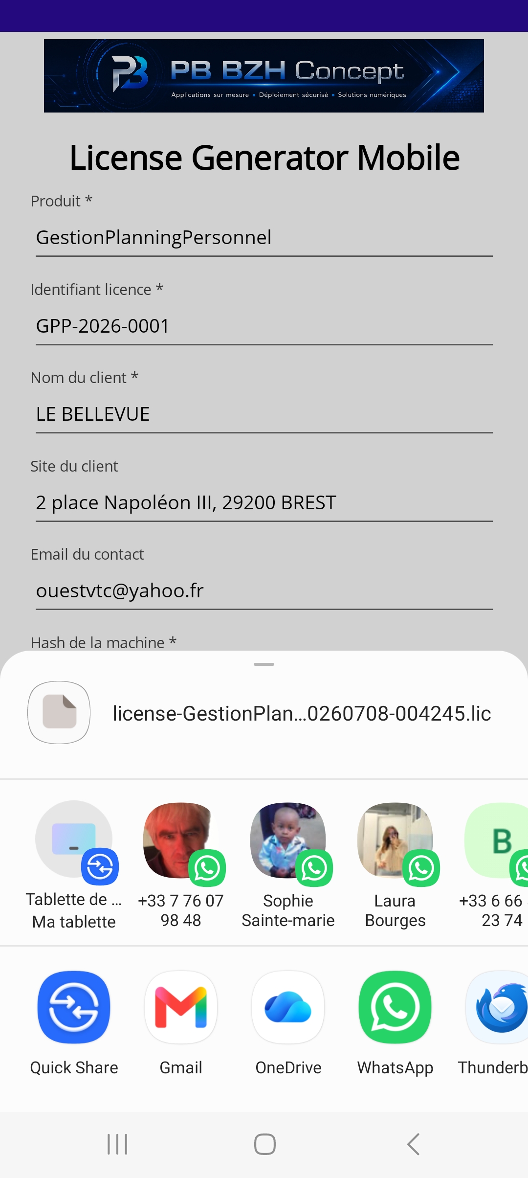 Capture de License Generator Mobile