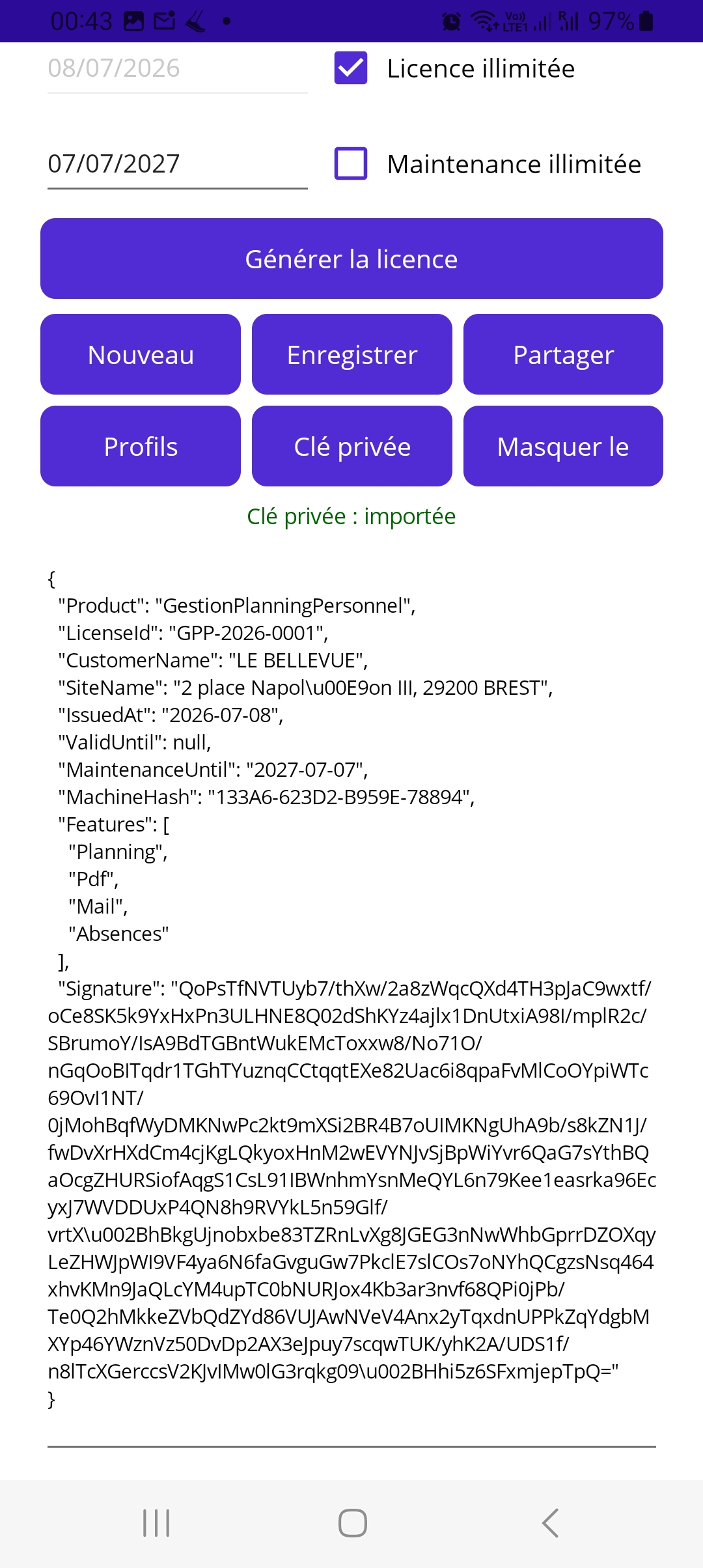 Capture de License Generator Mobile