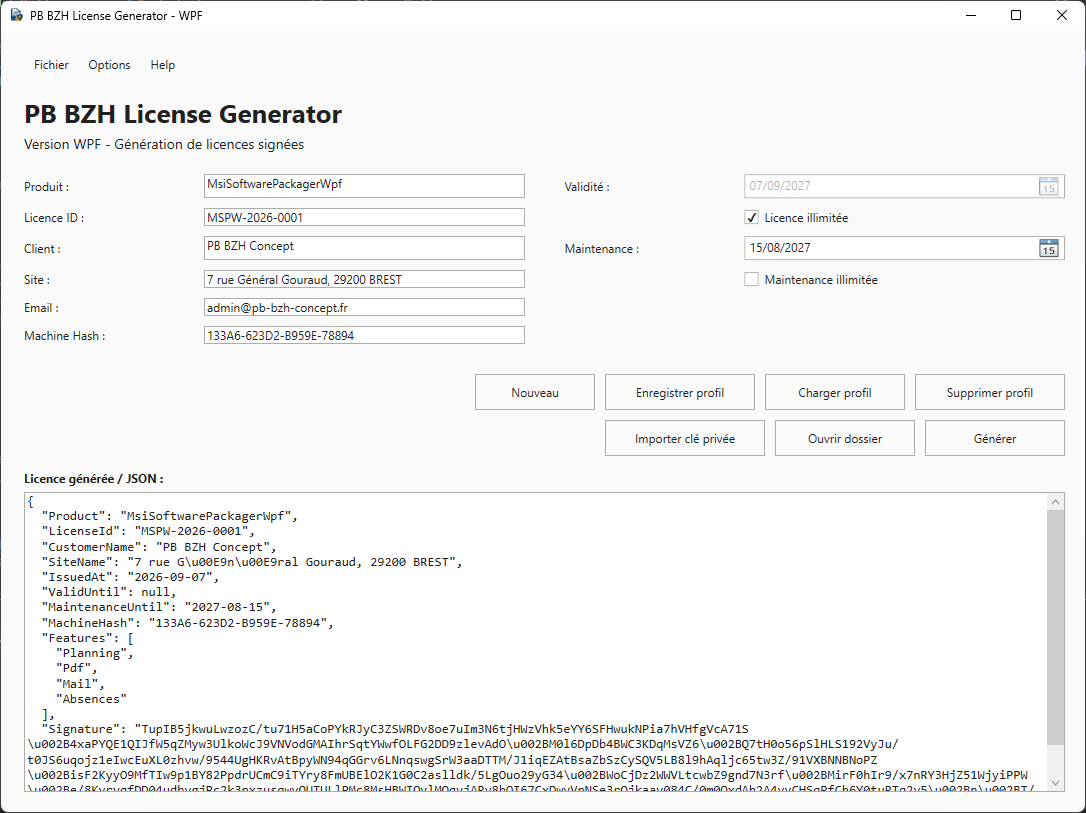 PB BZH License Generator WPF en thème clair
